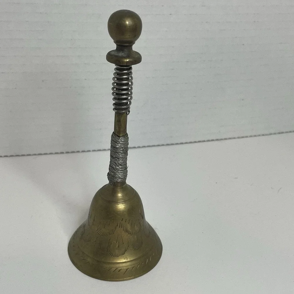 Vintage Brass Bell Etched Leaves Design Very Unusual